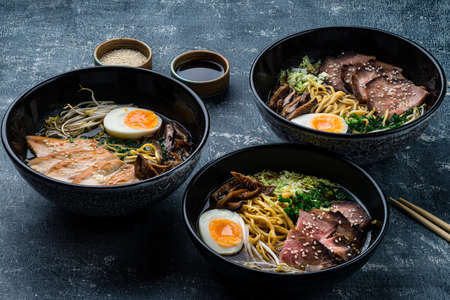 SHOYU RAMEN chicken and pork with noodlesの写真素材