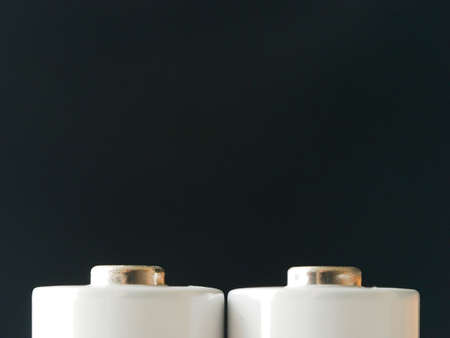 AA size batteries on black backgraoundの写真素材