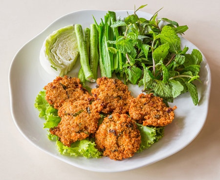 Deep fried spicy minced pork served with vegetable