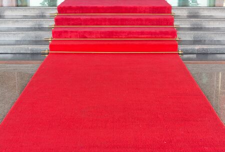 Red carpet on walkway to upstairの写真素材