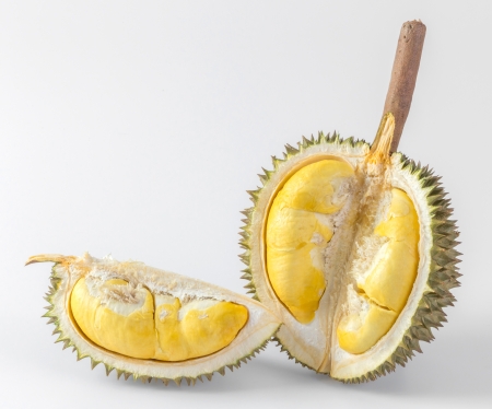 Thai durian portion isolated on white backgroundの写真素材