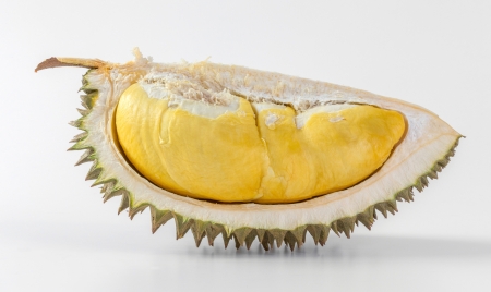 Thai durian portion isolated on white backgroundの写真素材