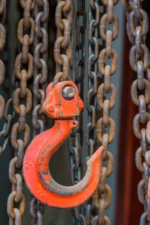 Close up heavy duty chain and hook textureの写真素材