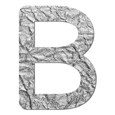 Font aluminum foil texture alphabet B with shadow and pathの写真素材