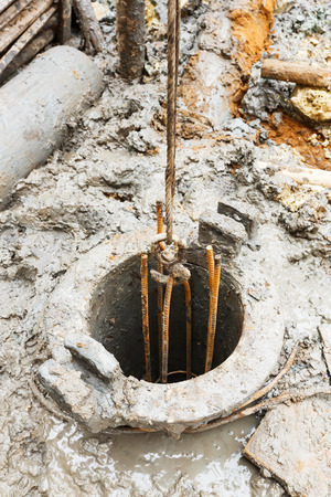 Close up hole from dry process bored pile in construction siteの写真素材