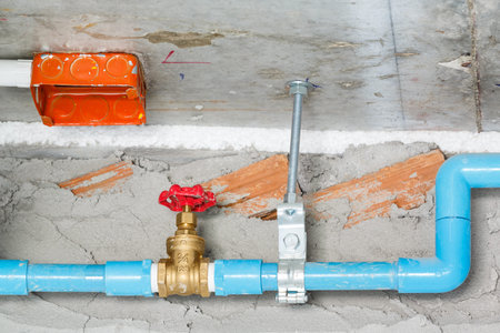 Close up electrical and sanitary distribution system installation in new building