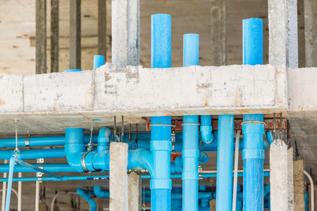 Close up sanitary distribution system installation in new building