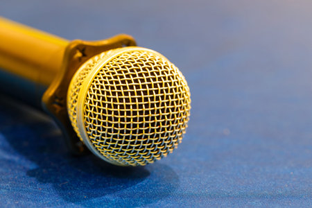 Close up old wireless microphone in conference room, education conceptの写真素材