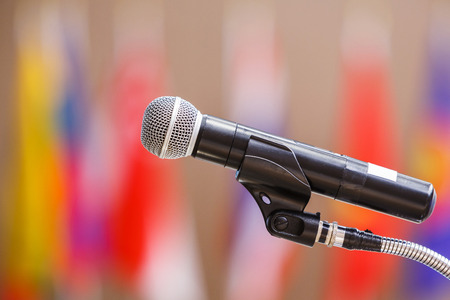 Close up old microphone in conference room, education conceptの写真素材