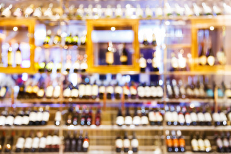 Abstract blurred wine cellar cabinet in luxury restaurantの写真素材
