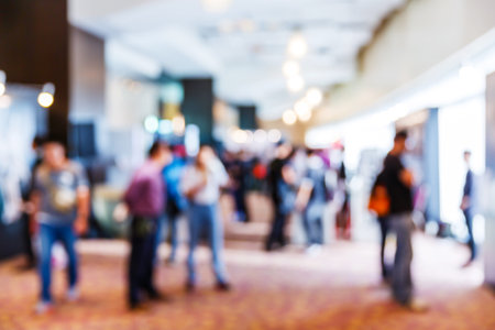 Abstract blurred people in press conference event, business concept