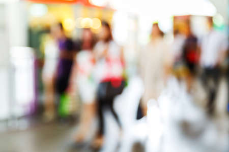 Abstract blurred people in sky train station, city lifestyle conceptの写真素材
