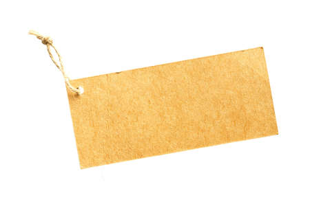 Close up blank brown color hanging tag isolated on whiteの写真素材