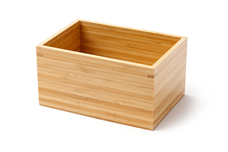 Bamboo wooden container box isolated on whiteの写真素材