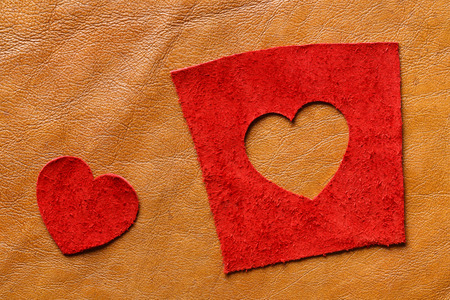 Heart shape red color genuine leather, valentine and love conceptの写真素材