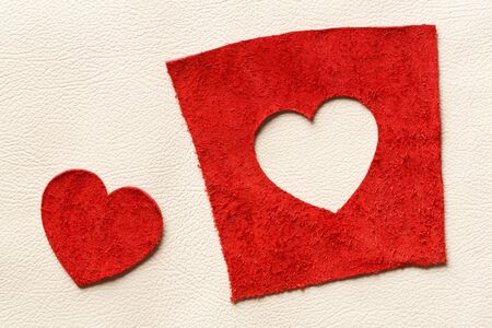 Heart shape red color genuine leather, valentine and love 
conceptの写真素材