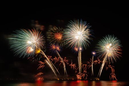firework beautiful celebration festival colorful countdown merry christmas happy new year dark sky sparkle glowing cheerful anniversaryの写真素材