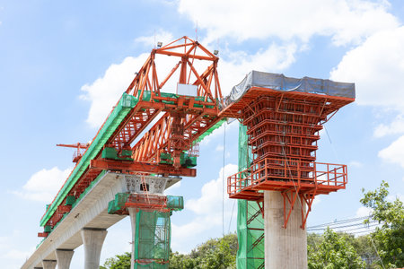 sky train elevated railway, infrastructure in city for mass transportation, under constructionの写真素材