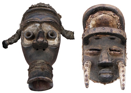 Traditional African masks and sculpture of the headの写真素材