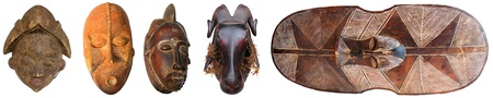 Original wooden African shield and sculpturesの写真素材