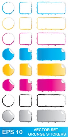 Set of multicolored vector grunge stickers, labelsのイラスト素材