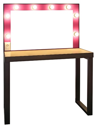 Mirror and table for makeup isolated on white backgroundの写真素材