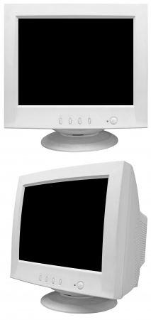 Old CRT monitor isolated on white backgroundの写真素材