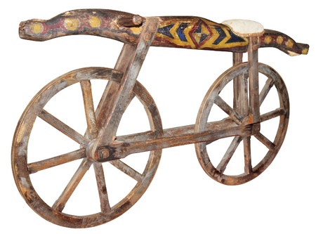 Old wooden bike made in late 18th centuryの写真素材