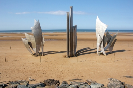 Memorial at Omaha Beach - place of landing  of allied forces during the Normandy D-Day invasion - June 6, 1944 のeditorial素材