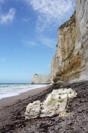 Etretat, natural rock arch wonder, cliff and beach  Normandy, France の写真素材
