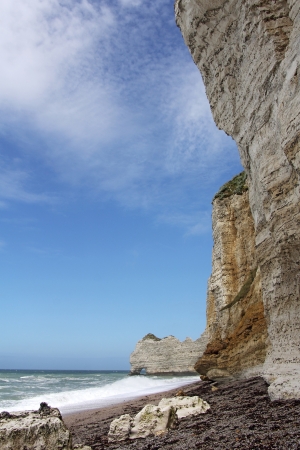 Etretat, natural rock arch wonder, cliff and beach  Normandy, France の写真素材