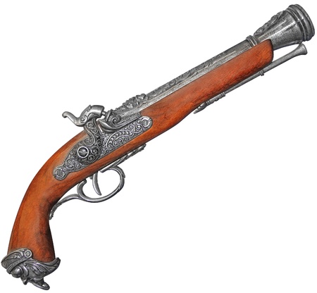 Antique flintlock blunderbuss pistol isolated on white backgroundの写真素材
