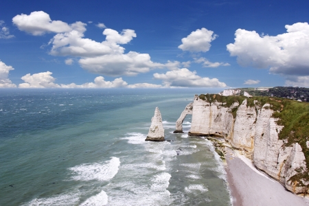 Etretat, natural rock arch wonder, cliff and beach  Normandy, France の写真素材