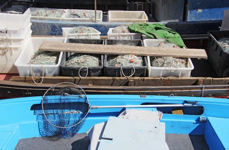 fishing nets on boats and fishing tackleの写真素材