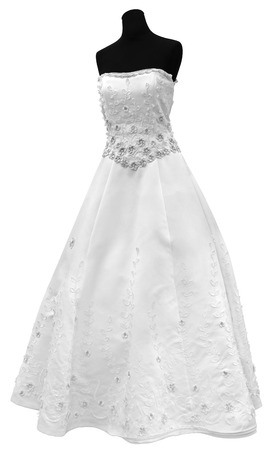 Beautiful and modern white wedding dress isolated on white backgroundの写真素材