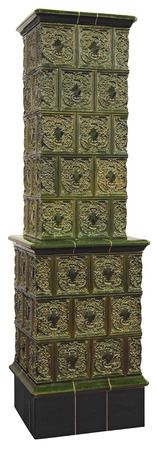 Fireplace of green ceramic pieces isolated on white backgroundの写真素材