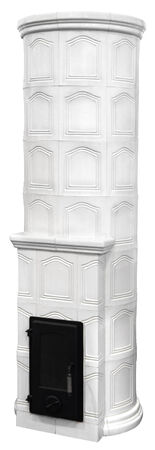 Fireplace of white ceramic pieces isolated on white backgroundの写真素材