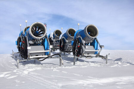 Five blue Snow Cannons for making snowの写真素材