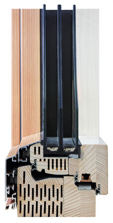A cross section of window performance triple glazing cut to show the inner profile and quality constructionの写真素材