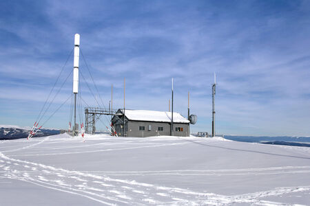 Weather station on the mountain, winter and snow, Gerlitzen, Austriaの写真素材
