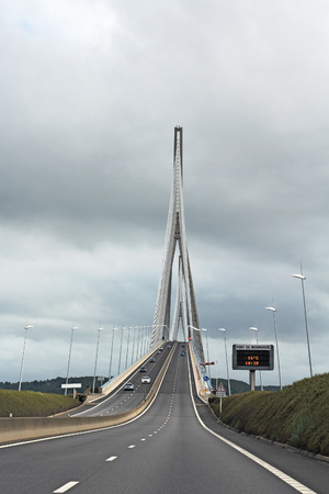LE HAVRE, FRANCE - JUNE 22  Le Pont de Normandie - Normandy Bridge over river Seine on June 22, 2013, Franceのeditorial素材