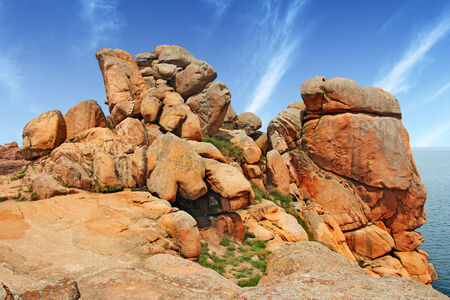 Ploumanach, Pink granite coast, Perros Guirec, Brittany, Franceの写真素材
