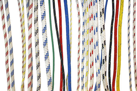 Collection of various ropes for hiking and sailing, isolated on white backgroundの写真素材