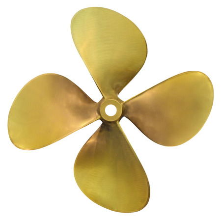 Four-bladed boat propeller, isolated over white backgroundの写真素材