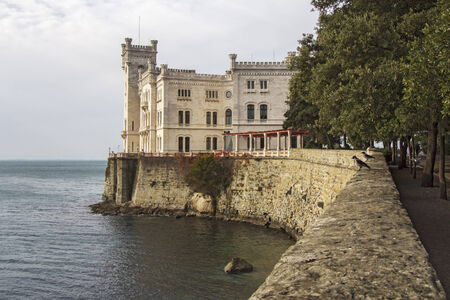 The Miramare Castle in Trieste, a nineteenth-century castle of white stone のeditorial素材