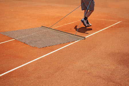 Aligning surface tennis court, with pulling network の写真素材
