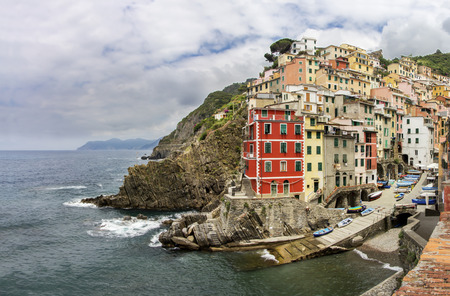 Riomaggiore fisherman village, is one of five famous colorful villages of Cinque Terre in Italy の写真素材