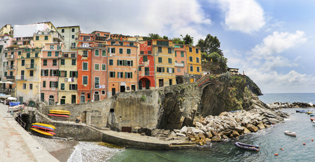 Riomaggiore fisherman village, is one of five famous colorful villages of Cinque Terre in Italy の写真素材