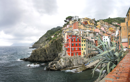 Riomaggiore fisherman village, is one of five famous colorful villages of Cinque Terre in Italy の写真素材