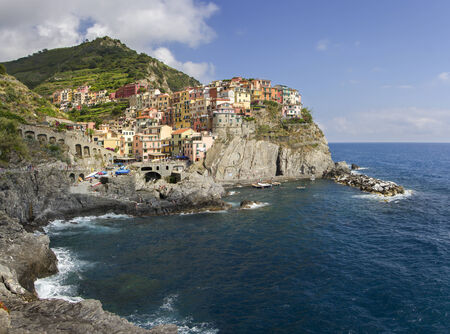 Manorola is one of five famous colorful villages of Cinque Terre in Italy の写真素材